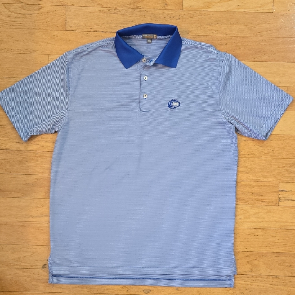 Peter Millar Mens Size Large Blue / White Striped Gators Creek Summer Comfort